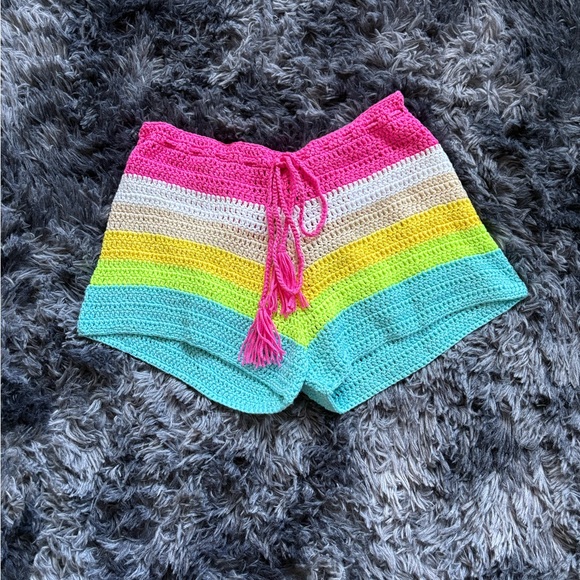 Hot & Delicious Pants - Crochet Rainbow Shorts with Adjustable Drawstring Waist- Size Medium (NWT)